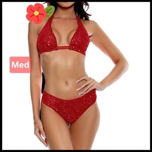 Red Sequin Bikini Set Size MEDIUM NEW NO TAGS